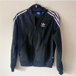 Adidas zip up track jacket, black & white, size XS